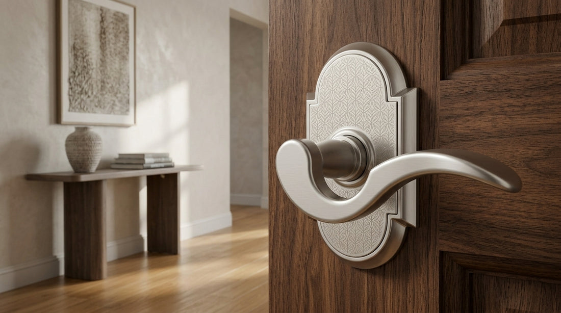 Brushed Nickel Interior Door Lever Set, Passage Function